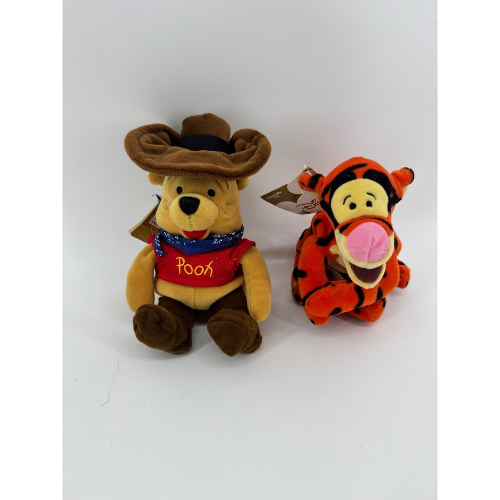VTG Disney Store Winnie the Pooh Cowboy and Tigger Bean Bag Plush Set NWT